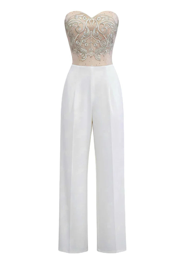 Corset Jumpsuit for Women – Off-Shoulder Wide-Leg Occasion Jumpsuit