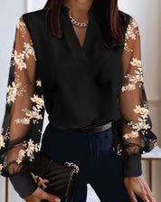 Long-Sleeve V-Neck Blouse for Women – Elegant Smart Blouse for Trousers