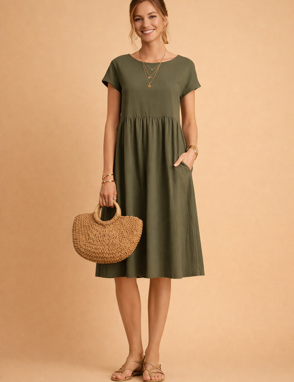 Midi Dress for Women – Fitted V-Neck Summer Occasion Dress – Judy