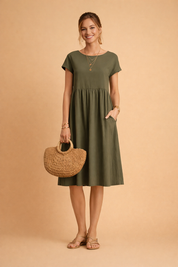 Midi Dress for Women – Fitted V-Neck Summer Occasion Dress – Judy