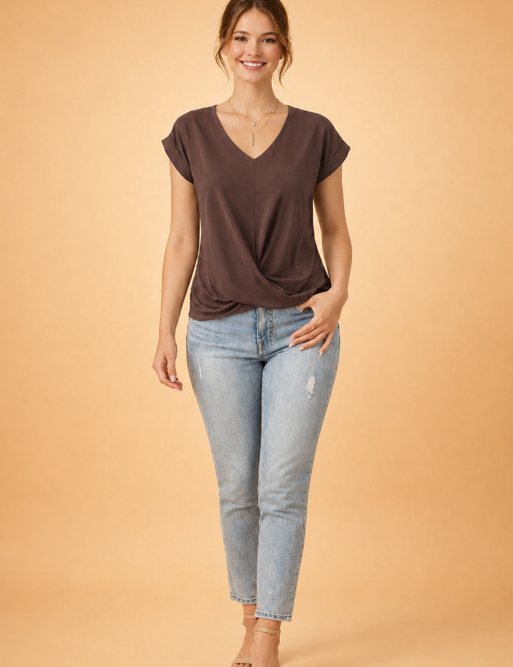 Draped V-Neck Blouse for Women – Versatile Elegant Blouse – Chloe