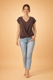Draped V-Neck Blouse for Women – Versatile Elegant Blouse – Chloe