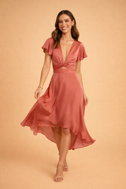 Floaty Dress for Women – V-Neck Dress with Bow Detail – Aliyah