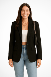 Fitted Black Blazer for Women – Elegant Single-Button Everyday Blazer 0