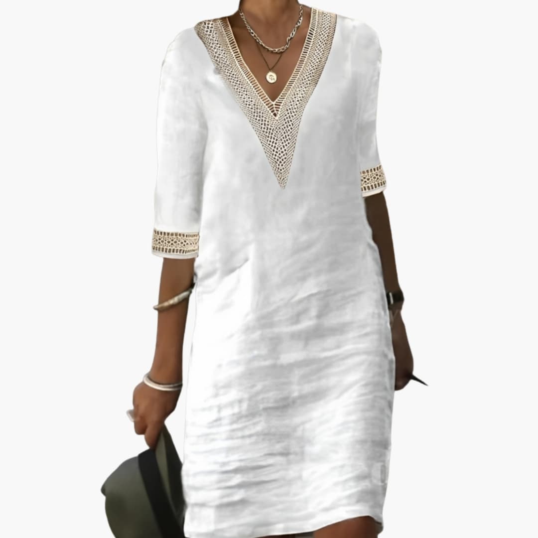 Black Knee-Length Dress for Women – Elegant Wedding Guest Dress with Round Neck & Short Sleeves 0