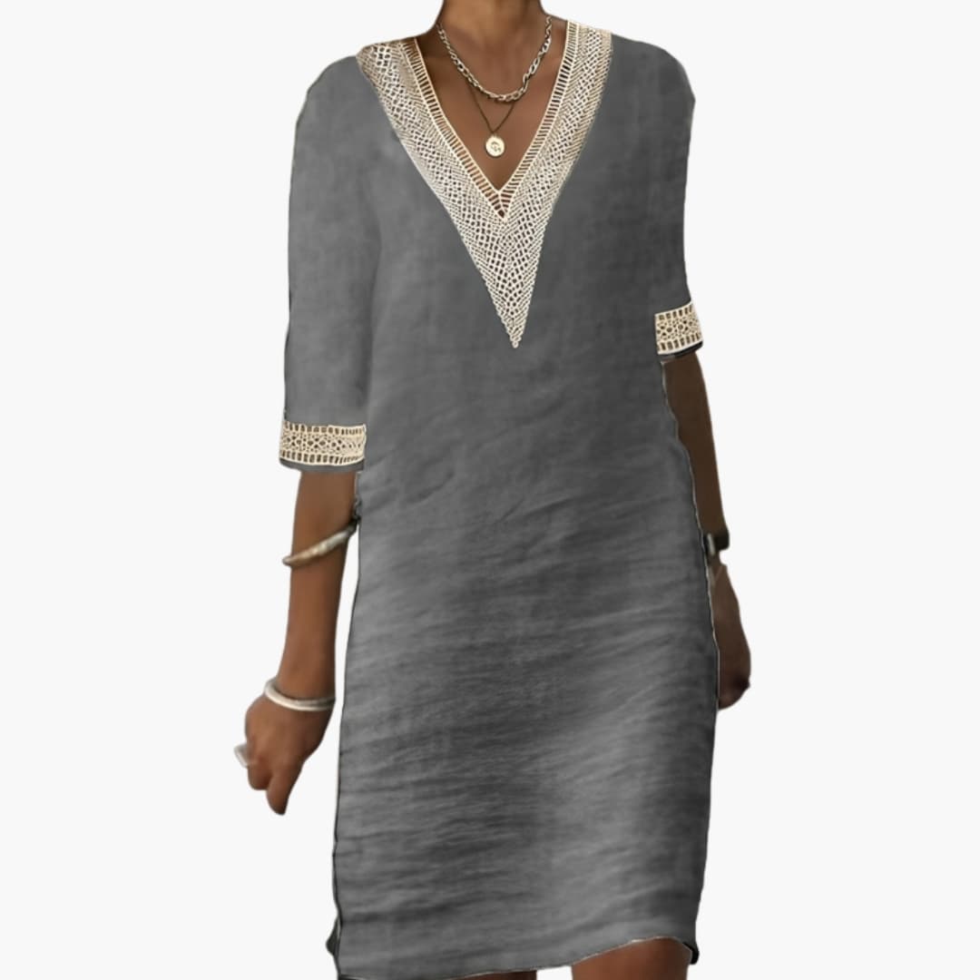 Black Knee-Length Dress for Women – Elegant Wedding Guest Dress with Round Neck & Short Sleeves 2