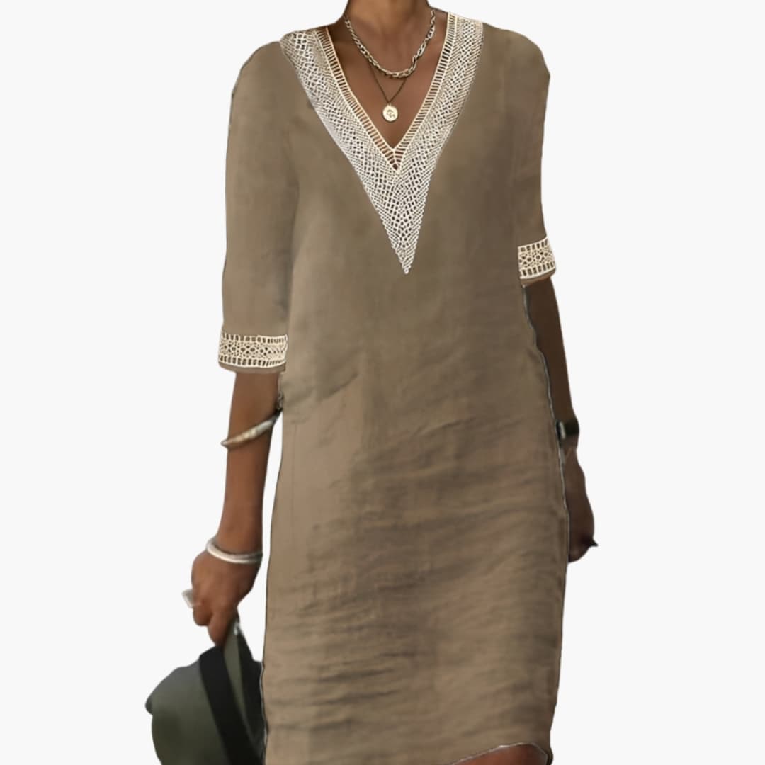 Black Knee-Length Dress for Women – Elegant Wedding Guest Dress with Round Neck & Short Sleeves 3