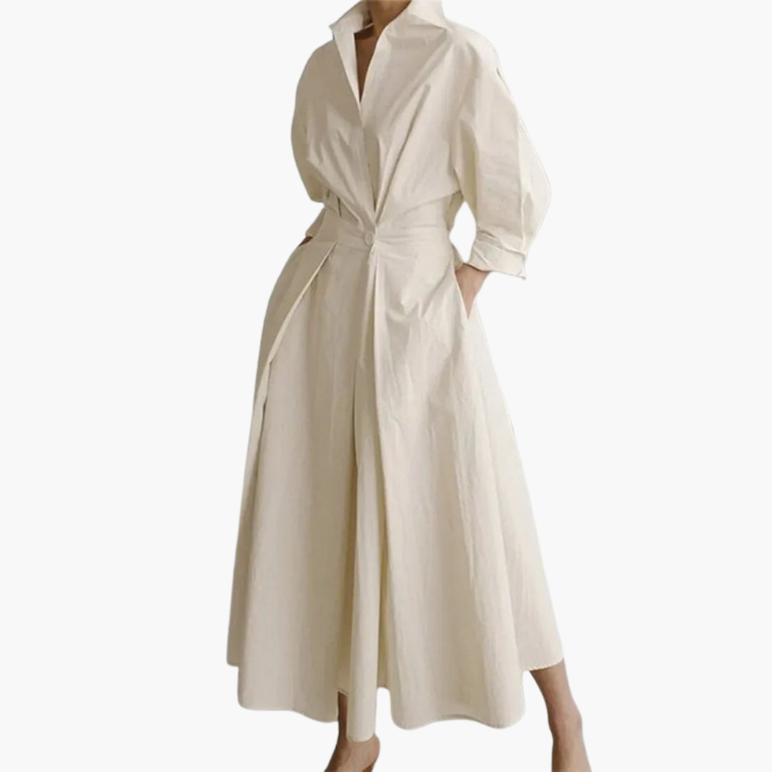 Button-Front Maxi Shirt Dress for Women – Elegant Waisted Dress for Any Occasion 0