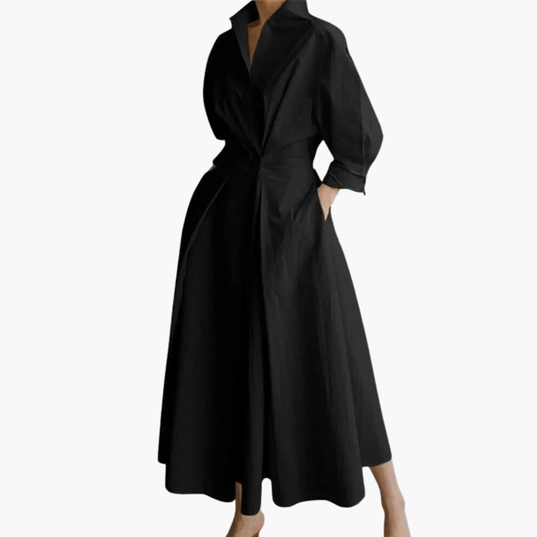 Button-Front Maxi Shirt Dress for Women – Elegant Waisted Dress for Any Occasion 3
