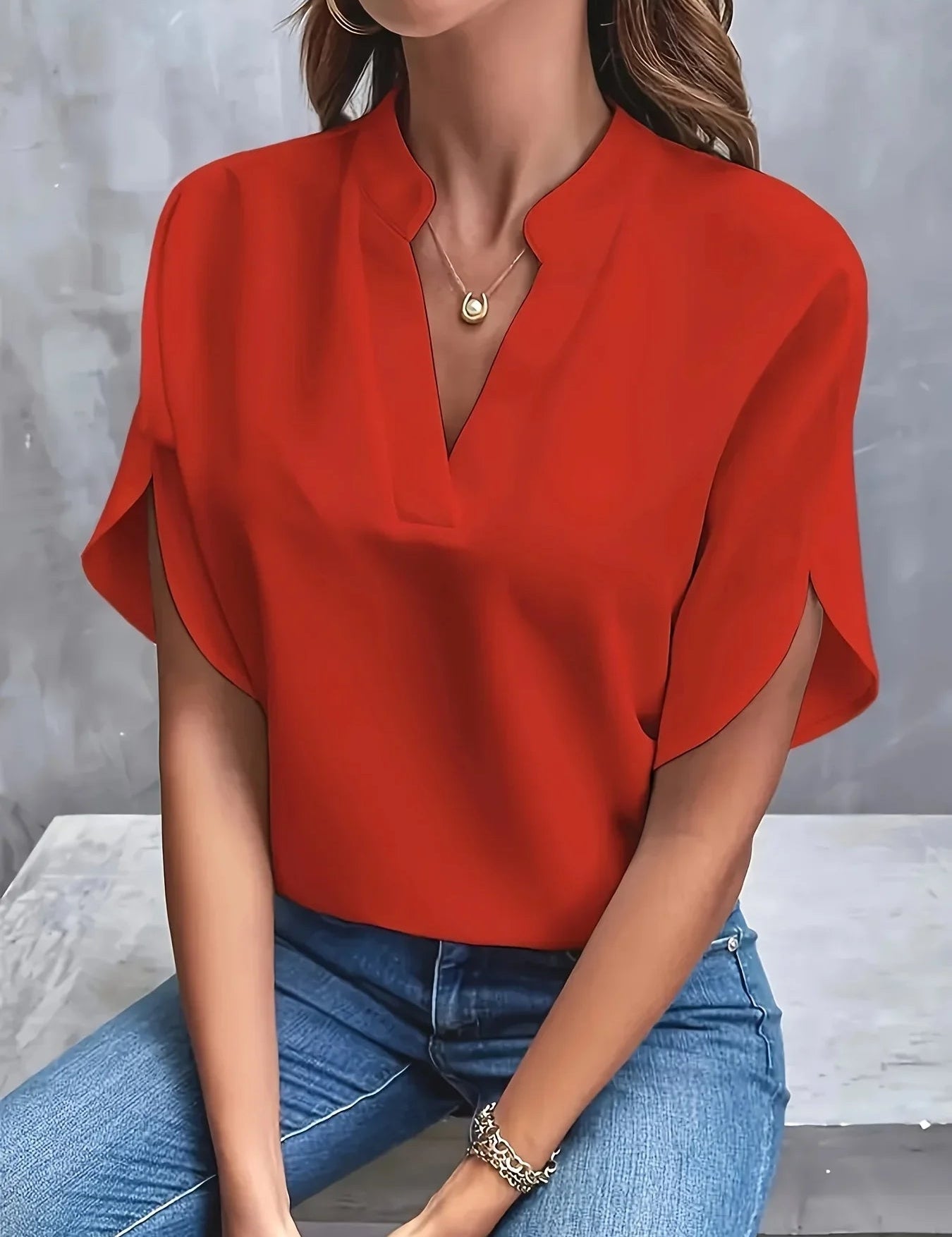 Long-Sleeve V-Neck Blouse for Women – Elegant Smart Blouse for Trousers 4