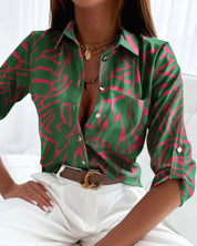 Long-Sleeve Blouse for Women with Artistic Print – Elegant Top for Any Occasion 1