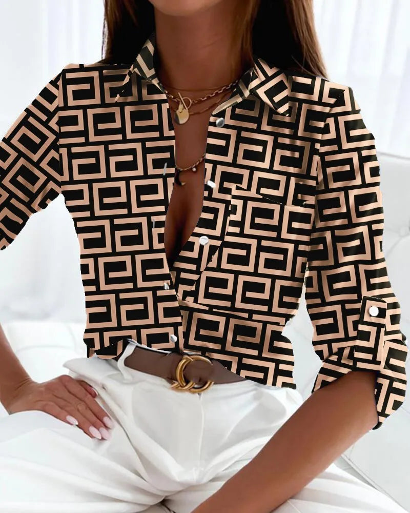 Long-Sleeve Blouse for Women with Artistic Print – Elegant Top for Any Occasion 3