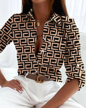 Long-Sleeve Blouse for Women with Artistic Print – Elegant Top for Any Occasion 3