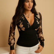 Long-Sleeve V-Neck Blouse for Women – Elegant Smart Blouse for Trousers 0