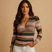 Long-Sleeve V-Neck Blouse for Women – Elegant Smart Blouse for Trousers 10
