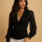 Long-Sleeve V-Neck Blouse for Women – Elegant Smart Blouse for Trousers 11