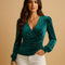 Long-Sleeve V-Neck Blouse for Women – Elegant Smart Blouse for Trousers 13