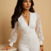 Long-Sleeve V-Neck Blouse for Women – Elegant Smart Blouse for Trousers 1