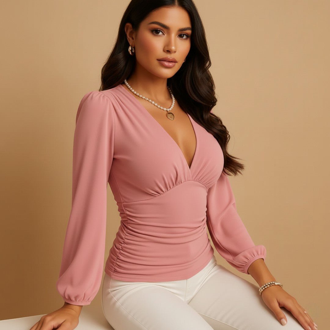 Long-Sleeve V-Neck Blouse for Women – Elegant Smart Blouse for Trousers 3