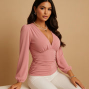 Long-Sleeve V-Neck Blouse for Women – Elegant Smart Blouse for Trousers 3