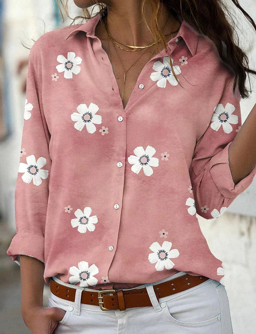 Long-Sleeve Floral Blouse for Women – Elegant Collared Top for Any Occasion 0