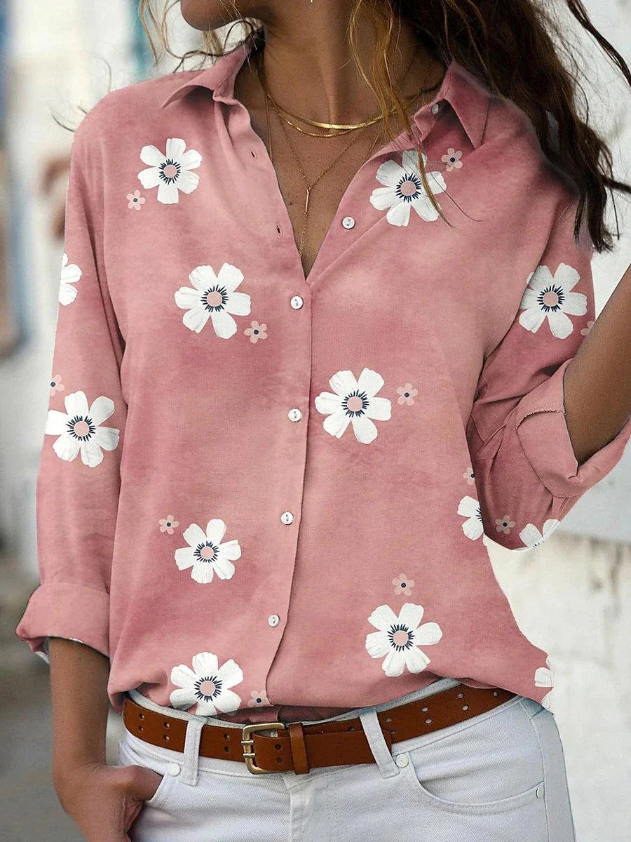 Long-Sleeve Floral Blouse for Women – Elegant Collared Top for Any Occasion 0