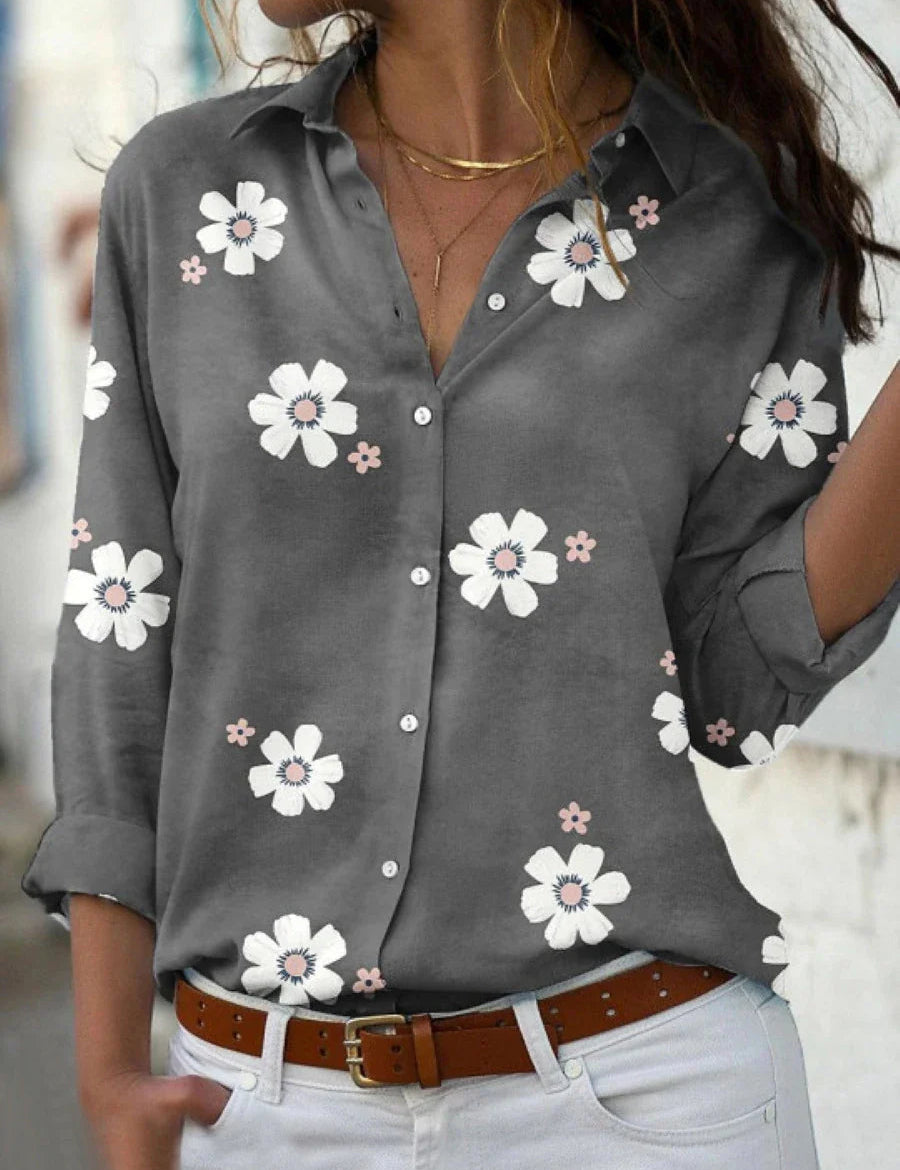 Long-Sleeve Floral Blouse for Women – Elegant Collared Top for Any Occasion 1