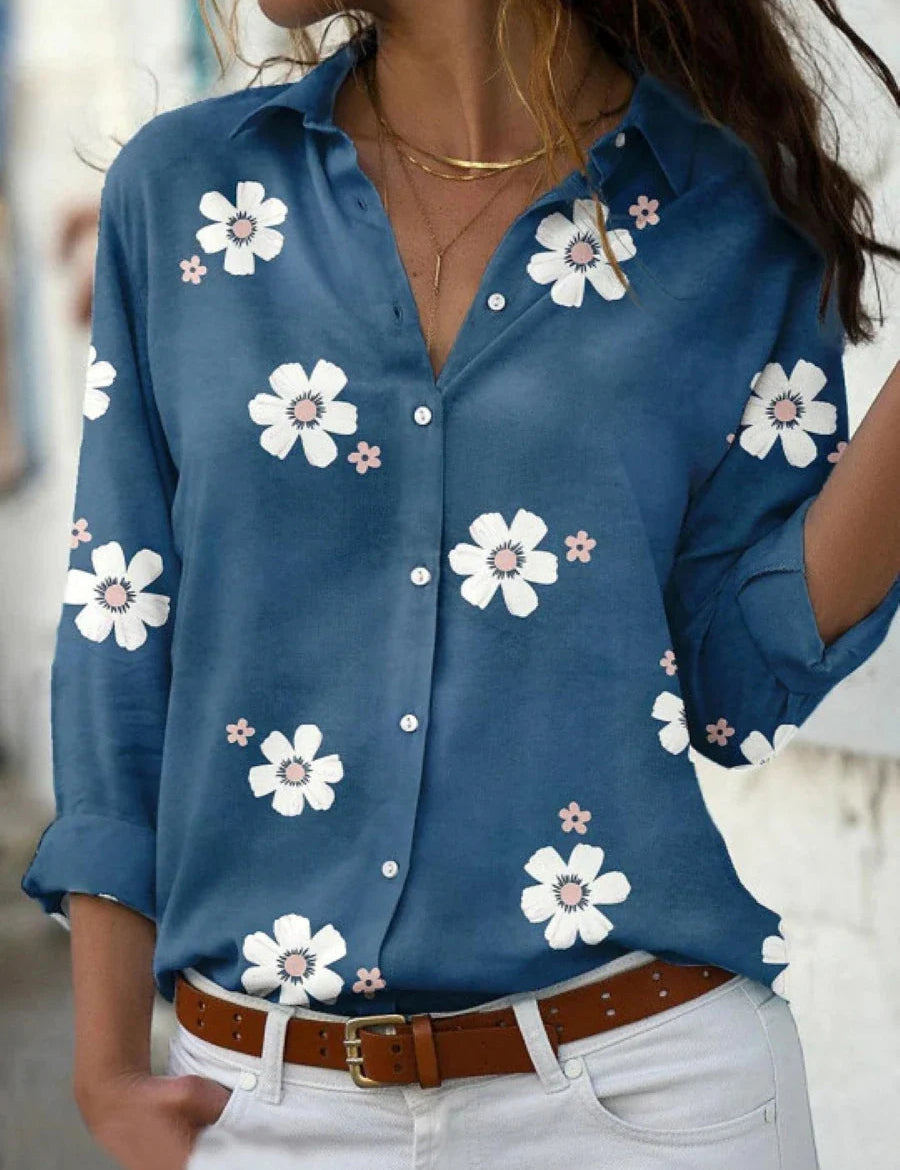 Long-Sleeve Floral Blouse for Women – Elegant Collared Top for Any Occasion 2