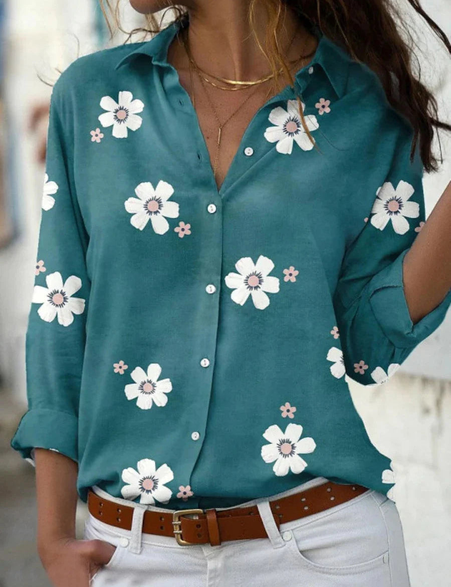 Long-Sleeve Floral Blouse for Women – Elegant Collared Top for Any Occasion 3