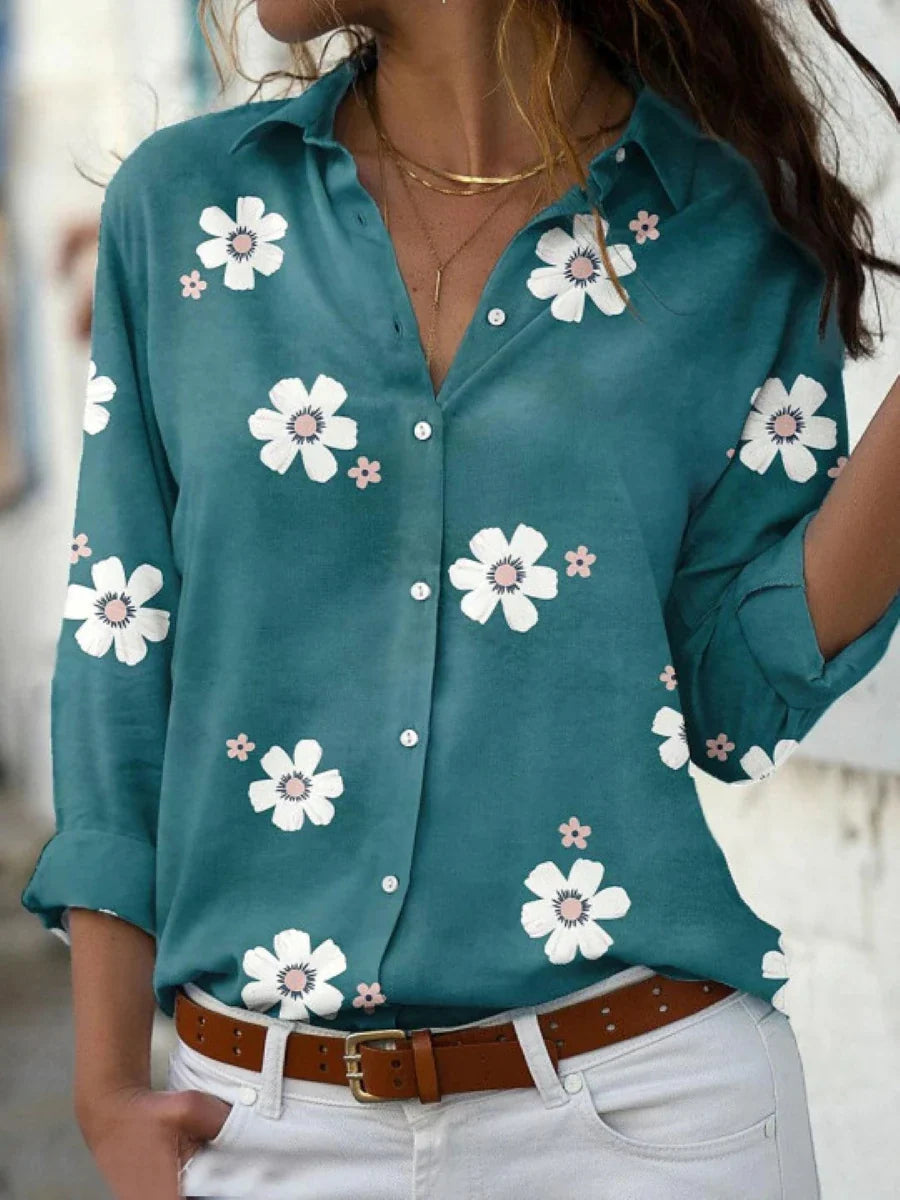 Long-Sleeve Floral Blouse for Women – Elegant Collared Top for Any Occasion 3