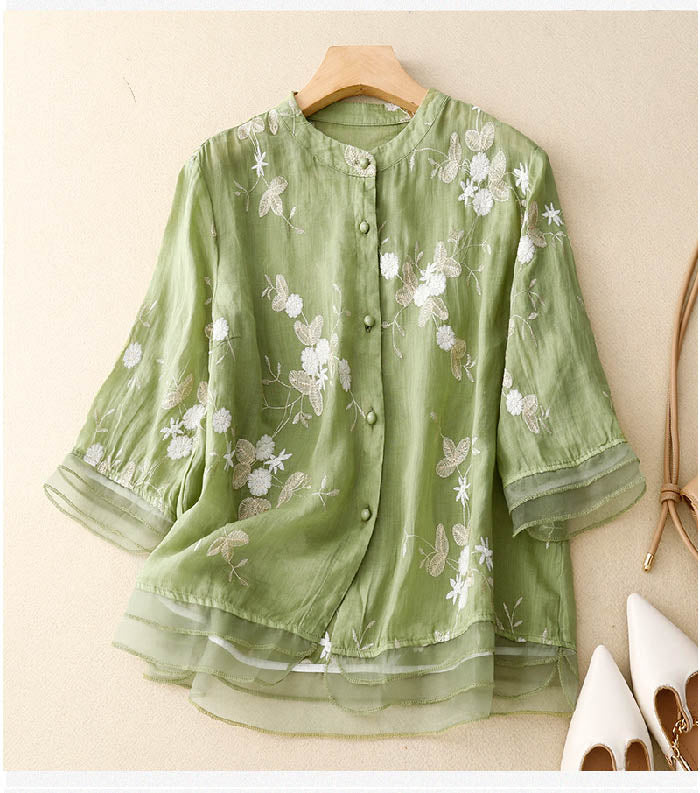 Long-Sleeve Blouse for Women with Floral Accents – Elegant Top for Any Occasion 0