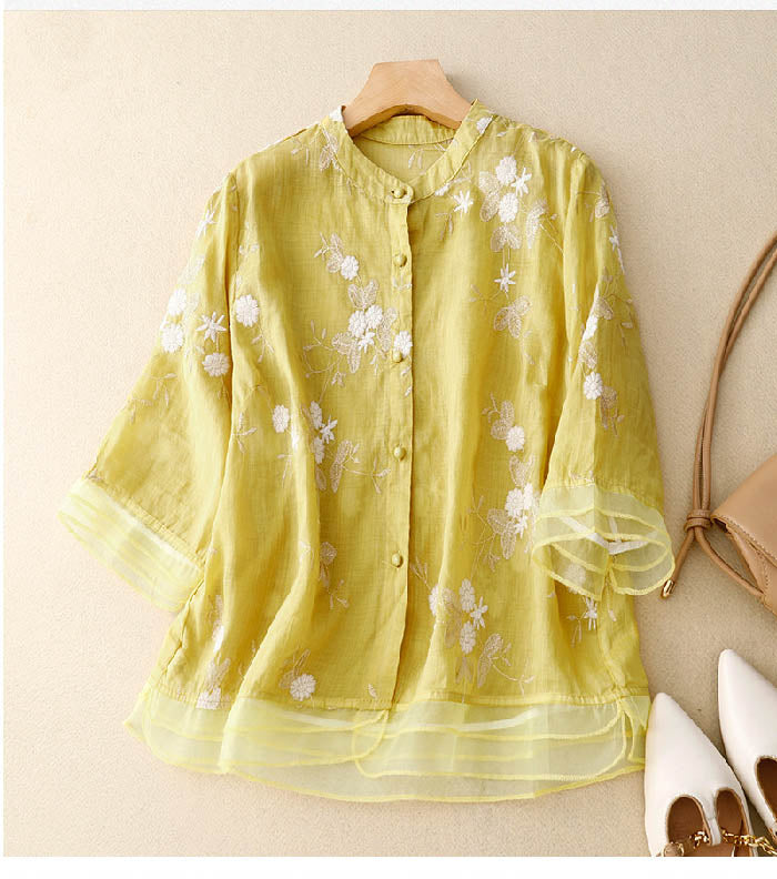 Long-Sleeve Blouse for Women with Floral Accents – Elegant Top for Any Occasion 6