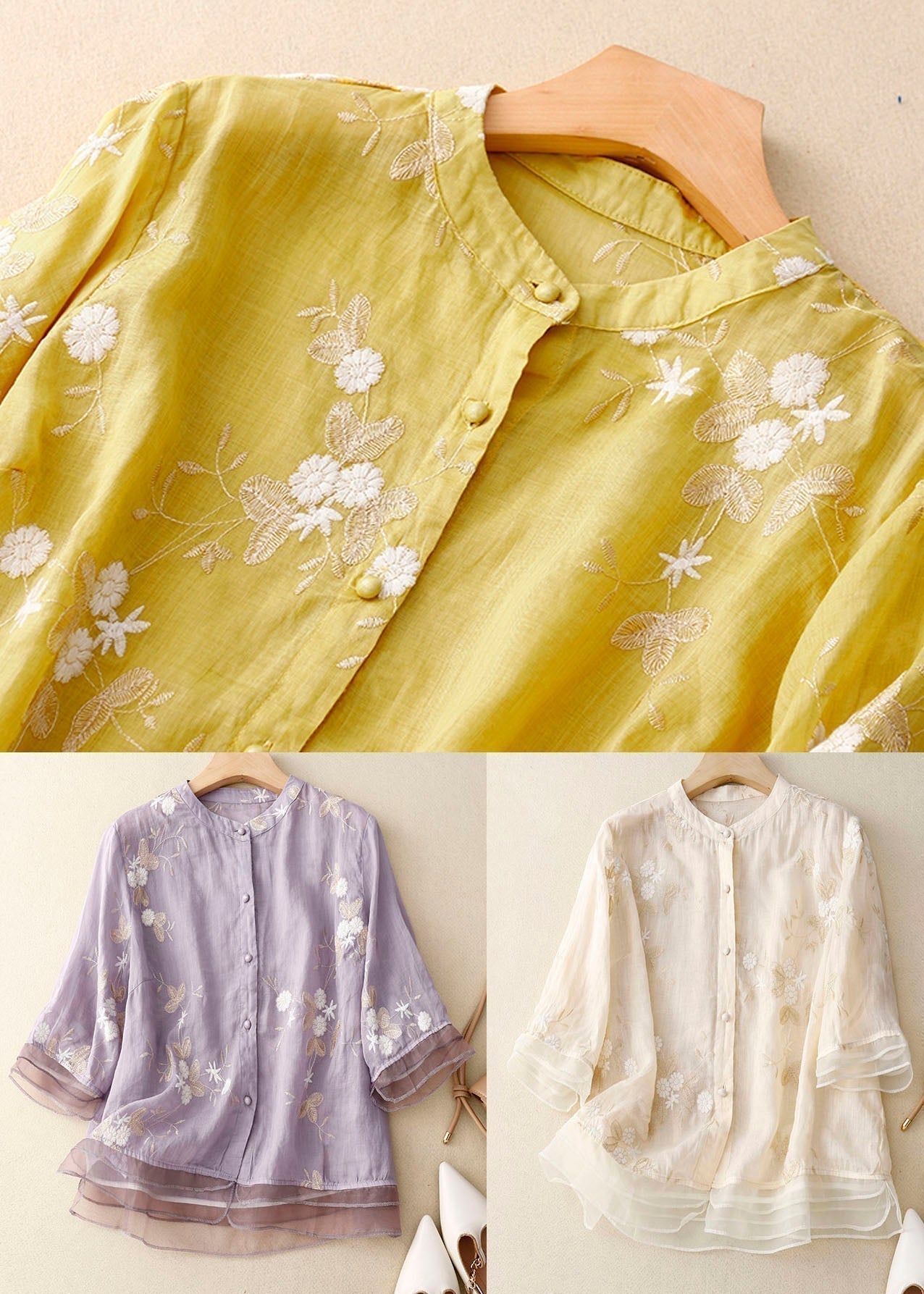 Long-Sleeve Blouse for Women with Floral Accents – Elegant Top for Any Occasion 8