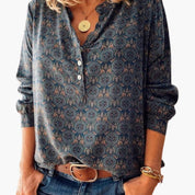 Long-Sleeve Vintage-Style Blouse for Women – Collared Button-Up Blouse 0