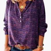 Long-Sleeve Vintage-Style Blouse for Women – Collared Button-Up Blouse 1