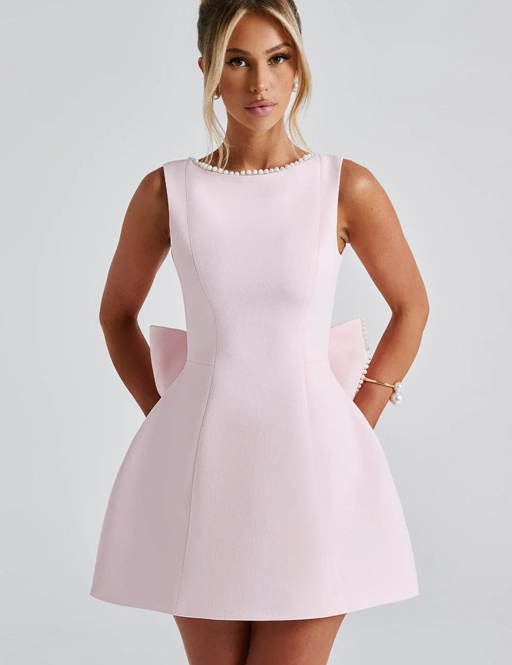 Wedding Guest Dress with Decorative Bow – Short Evening Dress for Special Occasions 0