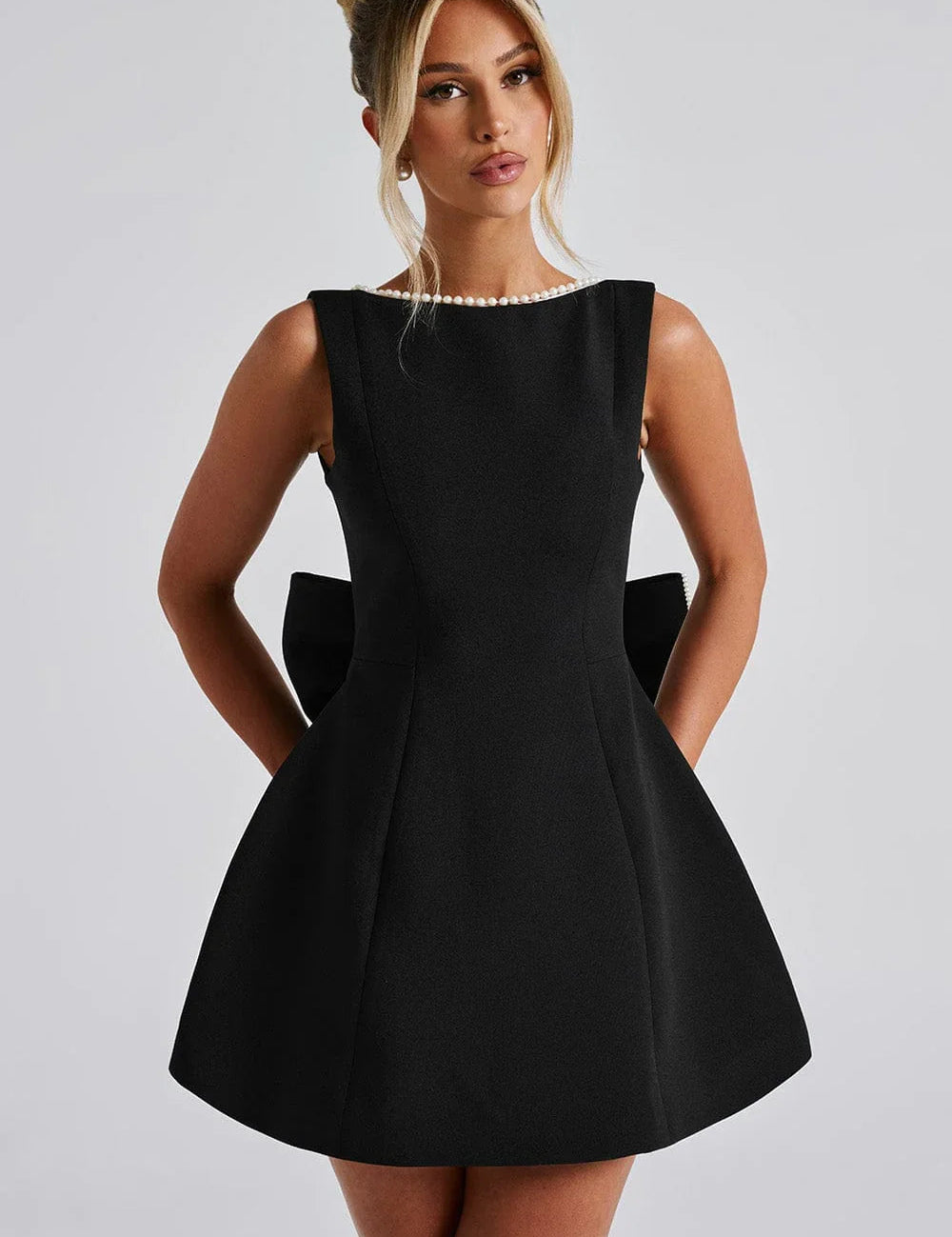 Wedding Guest Dress with Decorative Bow – Short Evening Dress for Special Occasions 10