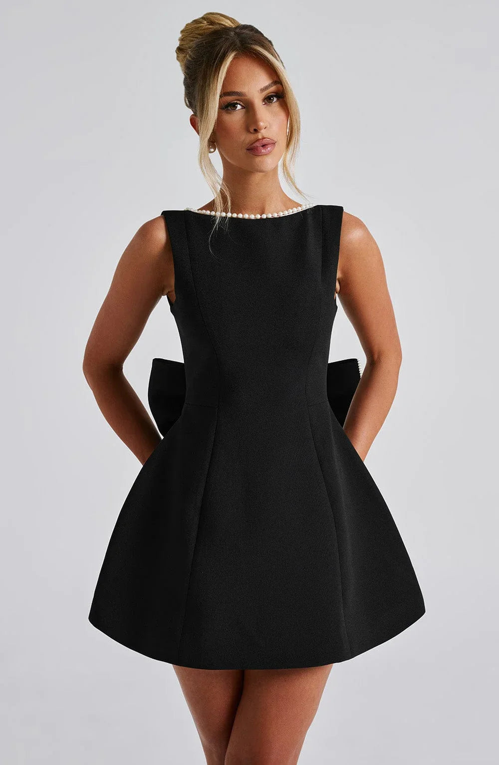 Wedding Guest Dress with Decorative Bow – Short Evening Dress for Special Occasions 10