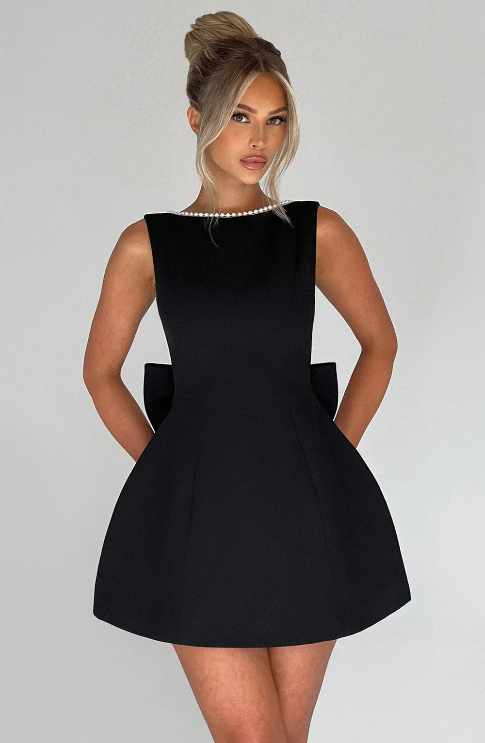 Wedding Guest Dress with Decorative Bow – Short Evening Dress for Special Occasions 7