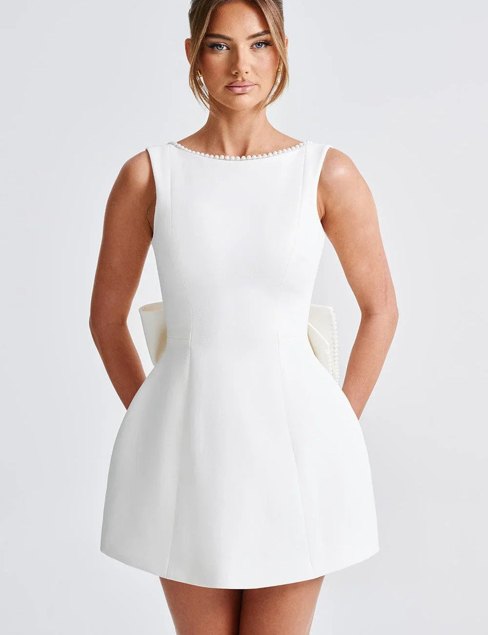Wedding Guest Dress with Decorative Bow – Short Evening Dress for Special Occasions 9