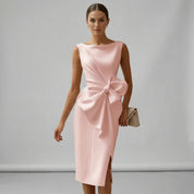 Sleeveless Cocktail Midi Dress with Bow – Elegant Wedding Guest & Party Dress 0
