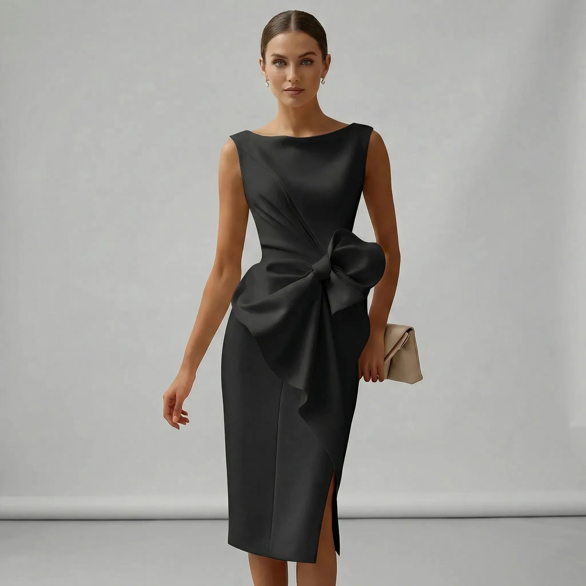 Sleeveless Cocktail Midi Dress with Bow – Elegant Wedding Guest & Party Dress 7