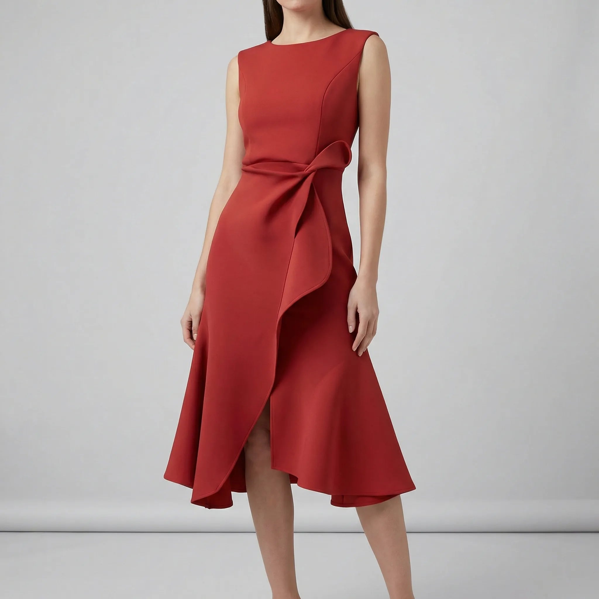Sleeveless Pleated Midi Dress for Women – Elegant Wedding Guest & Occasion Dress 0