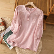 Floral Button-Front Blouse for Women – Elegant Embroidered Top for Any Occasion 2