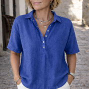 Linen-Look Summer Blouse for Women – Elegant Collared Button-Up for Warm Days 1