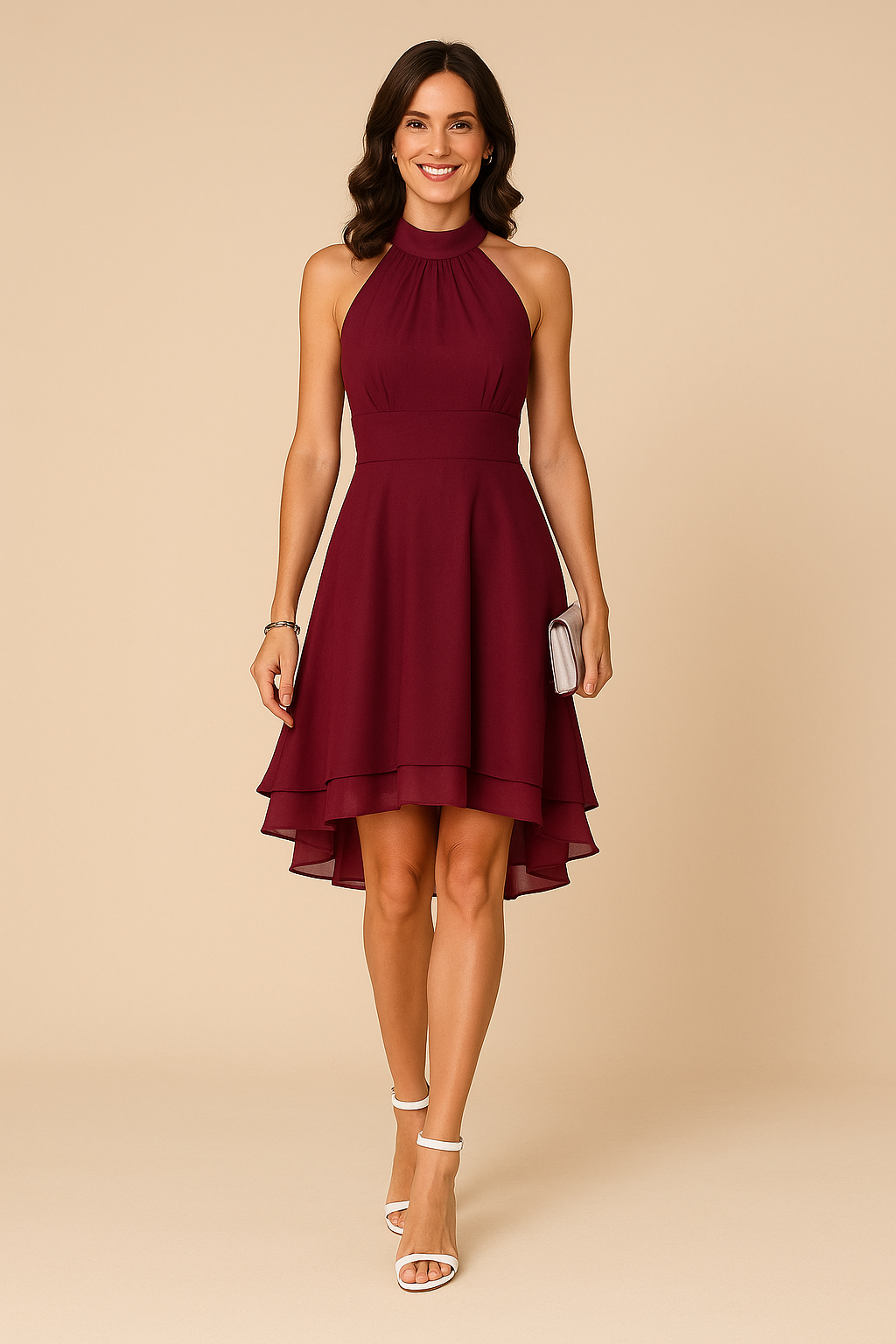 Flared Cocktail Dress for Women – Light High-Neck Occasion Dress 5