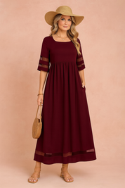 Maxi Dress for Women with Pockets – Elegant Round-Neck Occasion Dress 1