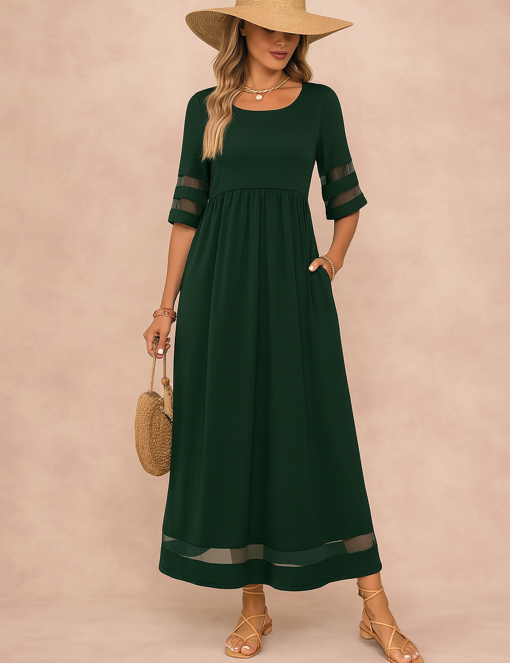 Maxi Dress for Women with Pockets – Elegant Round-Neck Occasion Dress 3