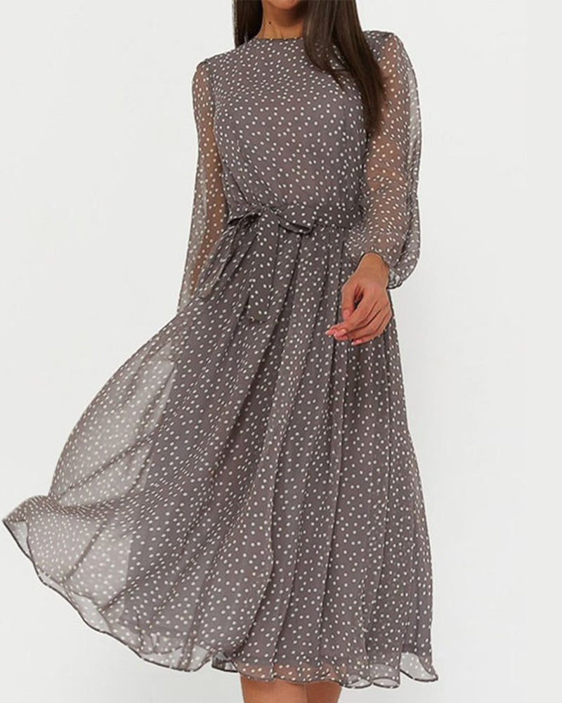 Polka Dot Long-Sleeve Dress for Women – Relaxed A-Line Everyday Dress 0