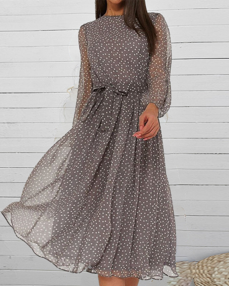 Polka Dot Long-Sleeve Dress for Women – Relaxed A-Line Everyday Dress 1